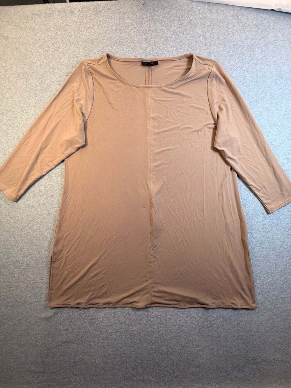 Alfani Tunic Top Size L Tan 3/4 Sleeve Scoop Neck